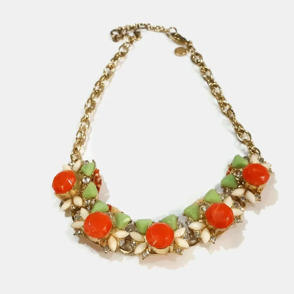 Lee by Lee Angel Orange, Green & White Cabochon Statement Necklace